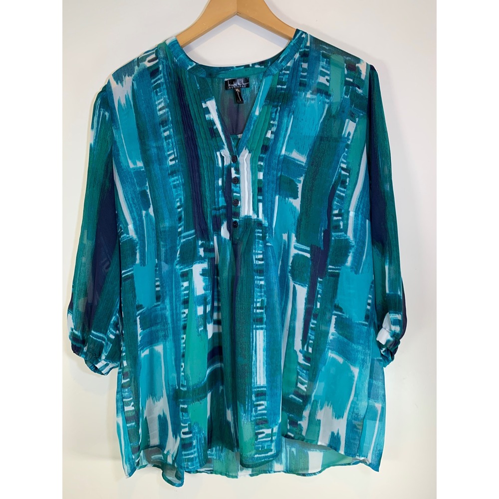 Nicole Miller New York XL Abstract artsy Watercolor Boho Blouse flowy Womens